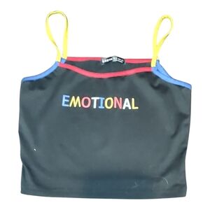 SHEIN Women's Black Crop Top with "Emotional" Y2K Graphic Print XS